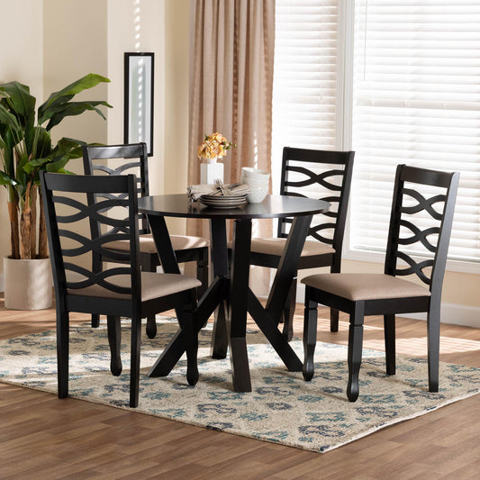 Baxton Studio Ariane Modern Sand Fabric and Dark Brown Finished Wood 5-Piece Dining Set | Dining Sets | Modishstore