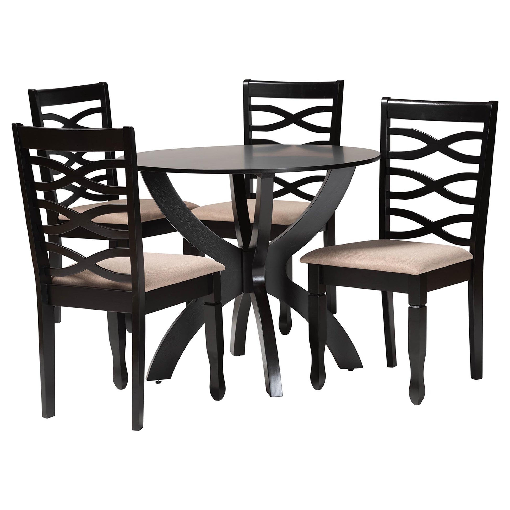 Baxton Studio Aspen Modern Sand Fabric and Dark Brown Finished Wood 5-Piece Dining Set | Dining Sets | Modishstore - 2