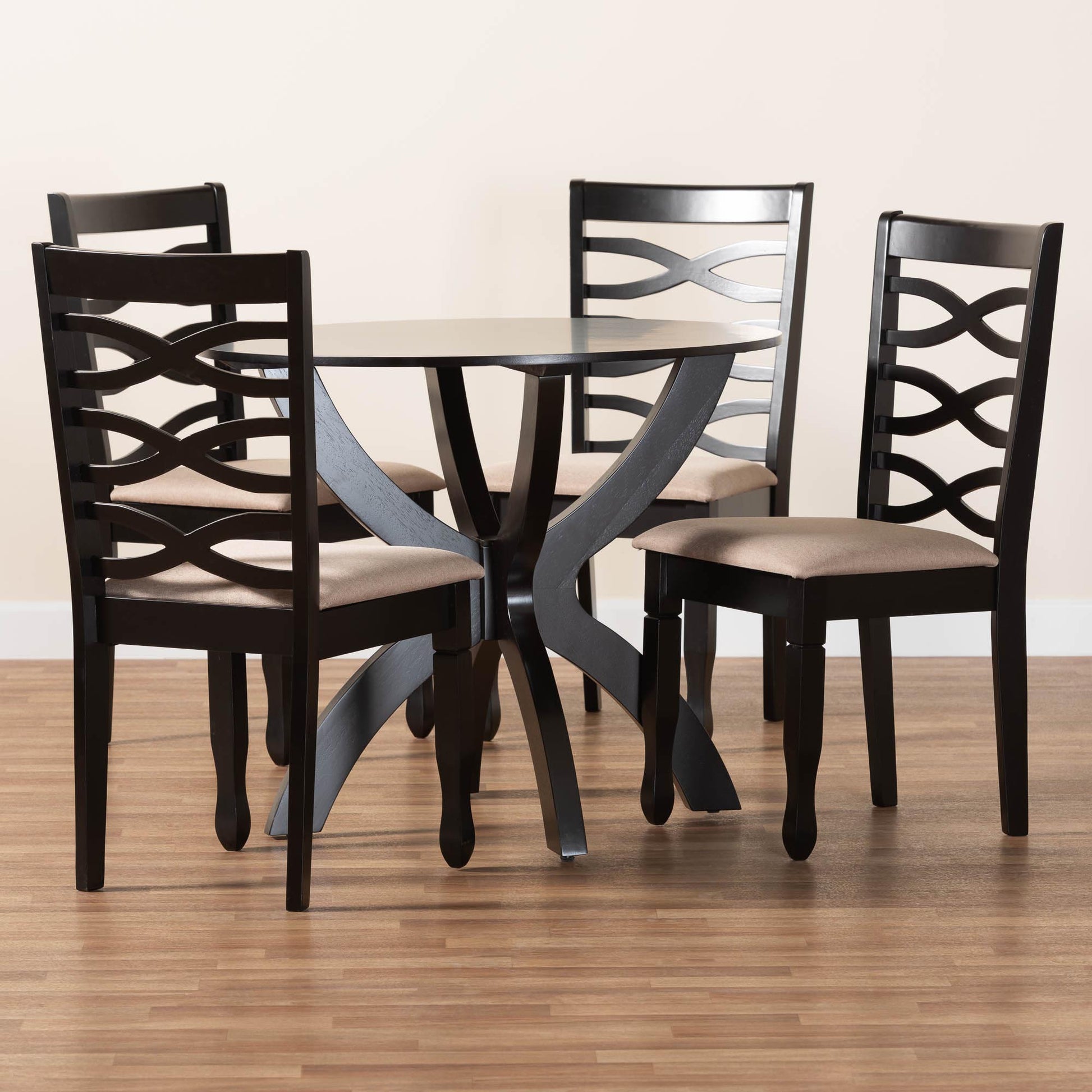 Baxton Studio Aspen Modern Sand Fabric and Dark Brown Finished Wood 5-Piece Dining Set | Dining Sets | Modishstore - 9