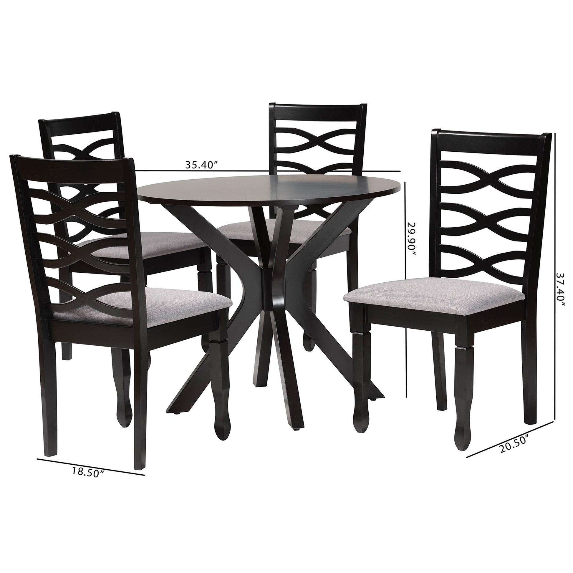 Baxton Studio Mila Modern Grey Fabric and Dark Brown Finished Wood 5-Piece Dining Set | Dining Sets | Modishstore - 10