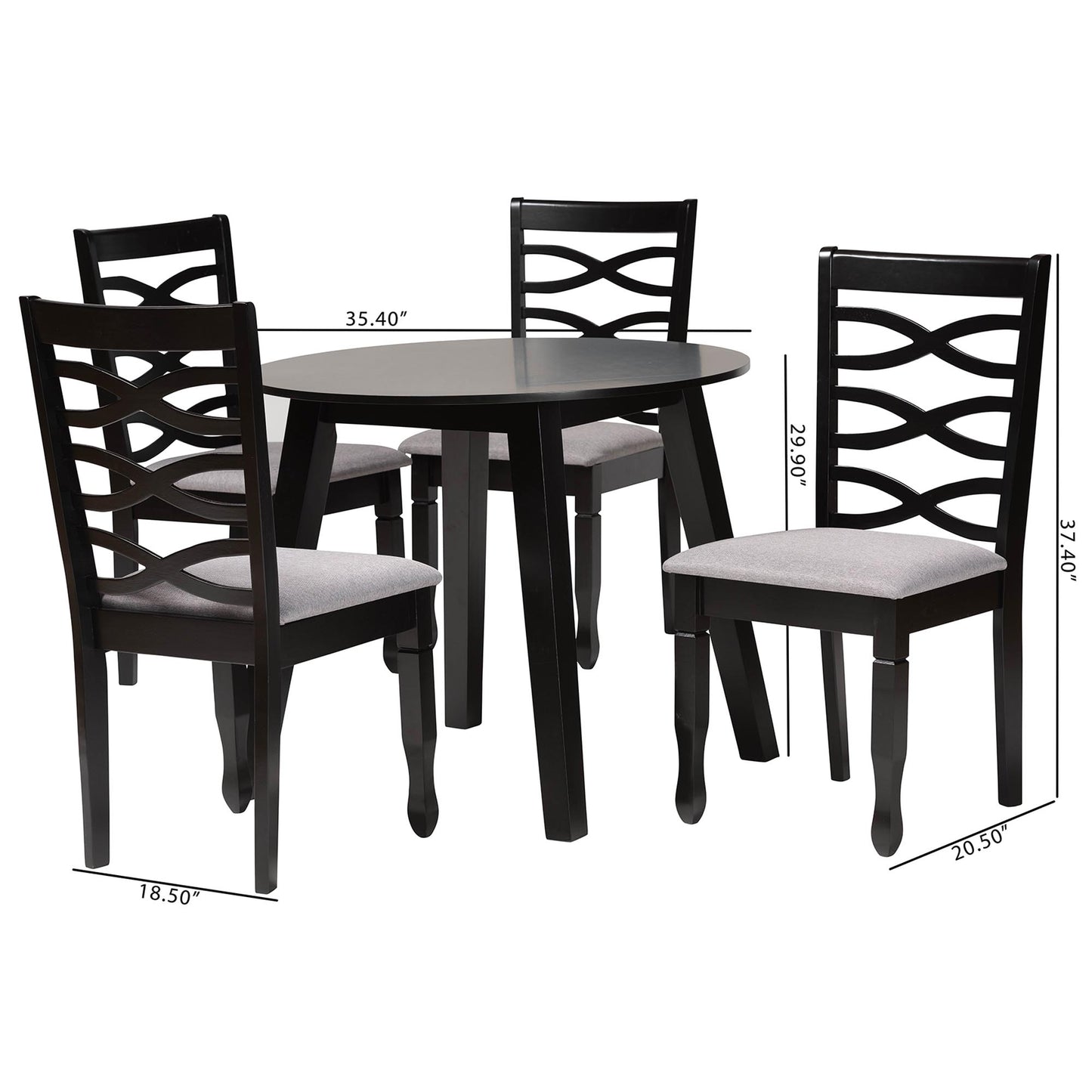 Baxton Studio Darina Modern Grey Fabric and Dark Brown Finished Wood 5-Piece Dining Set | Dining Sets | Modishstore - 3