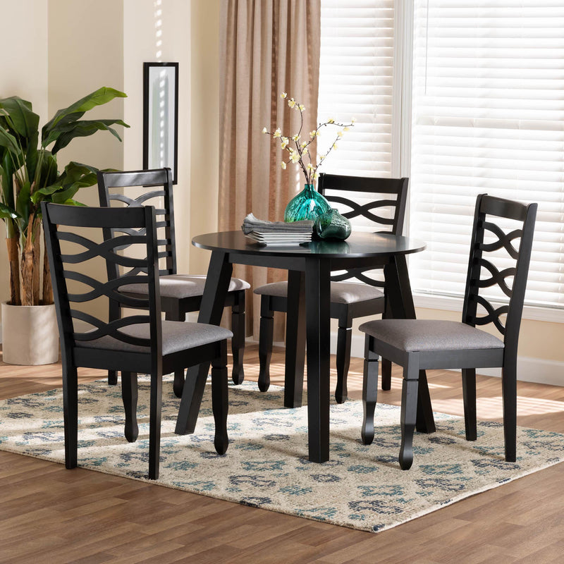 Baxton Studio Darina Modern Grey Fabric and Dark Brown Finished Wood 5-Piece Dining Set | Dining Sets | Modishstore