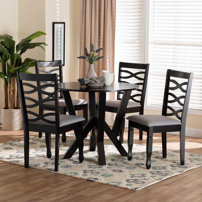 Baxton Studio Ariane Modern Grey Fabric and Dark Brown Finished Wood 5-Piece Dining Set | Dining Sets | Modishstore