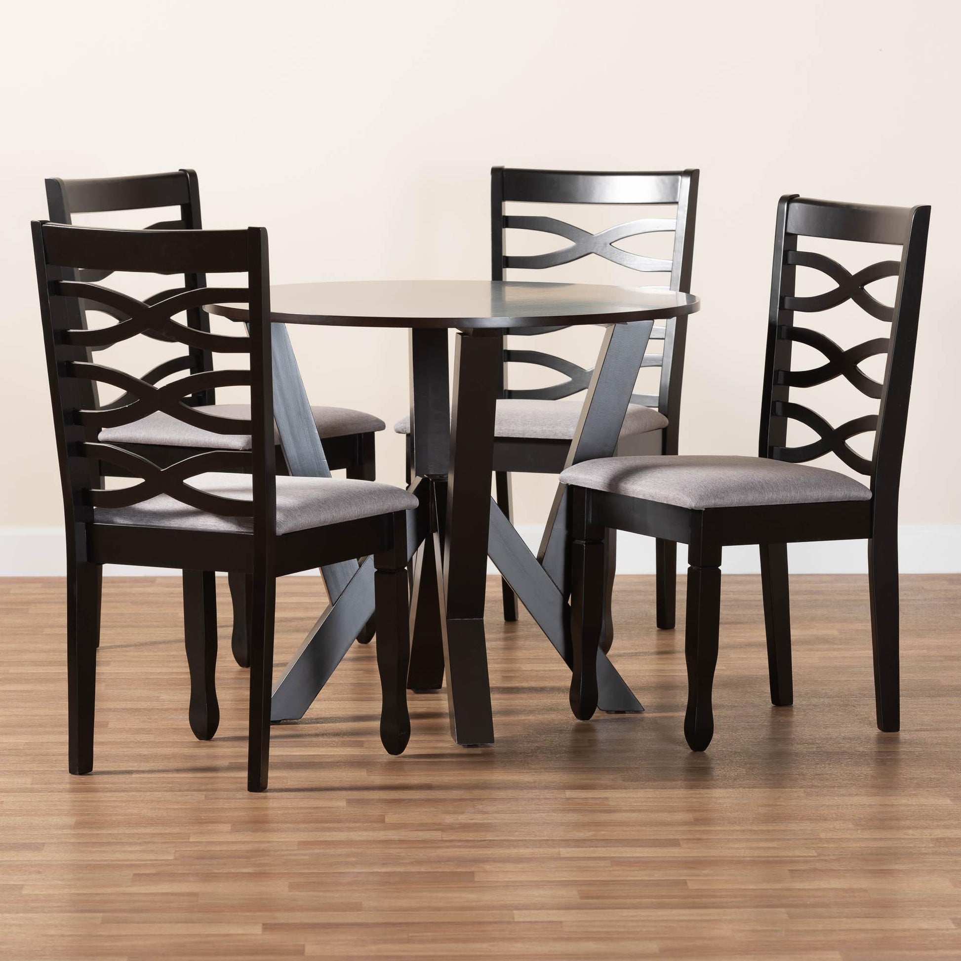 Baxton Studio Ariane Modern Grey Fabric and Dark Brown Finished Wood 5-Piece Dining Set | Dining Sets | Modishstore - 9