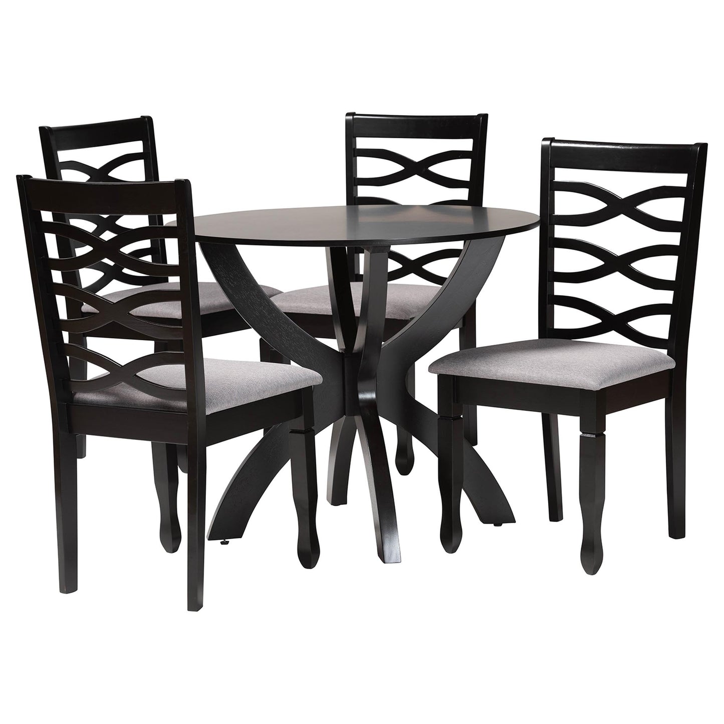 Baxton Studio Aspen Modern Grey Fabric and Dark Brown Finished Wood 5-Piece Dining Set | Dining Sets | Modishstore - 4