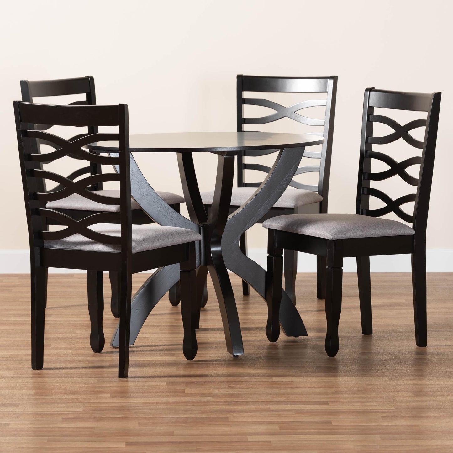 Baxton Studio Aspen Modern Grey Fabric and Dark Brown Finished Wood 5-Piece Dining Set | Dining Sets | Modishstore - 2