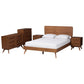 Baxton Studio Demeter Mid-Century Modern Walnut Brown Finished Wood Full Size 5-Piece Bedroom Set | Beds | Modishstore - 2