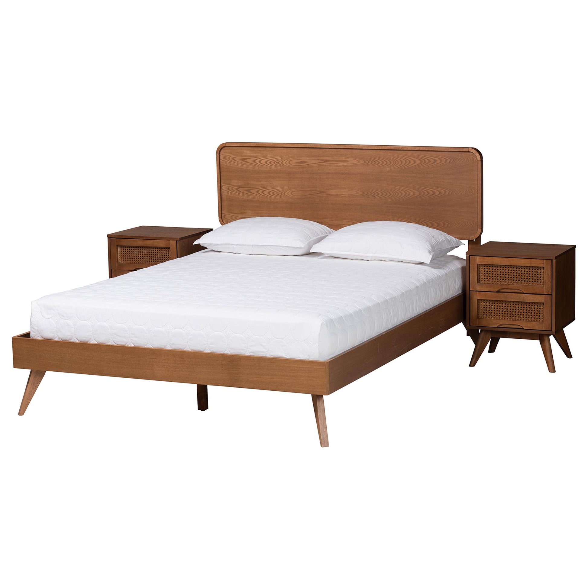 Baxton Studio Demeter Mid-Century Modern Walnut Brown Finished Wood Full Size 3-Piece Bedroom Set | Beds | Modishstore - 2