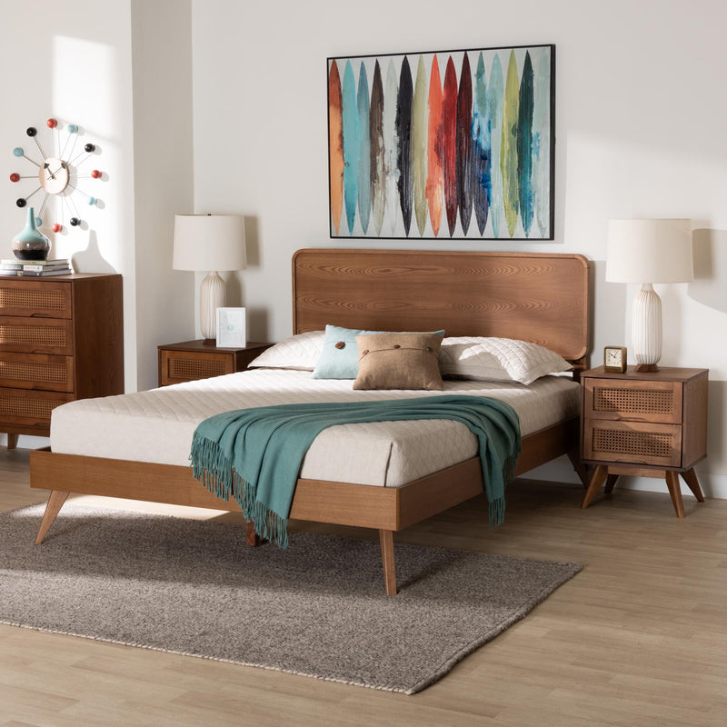 Baxton Studio Demeter Mid-Century Modern Walnut Brown Finished Wood Queen Size 3-Piece Bedroom Set | Bedroom Sets | Modishstore