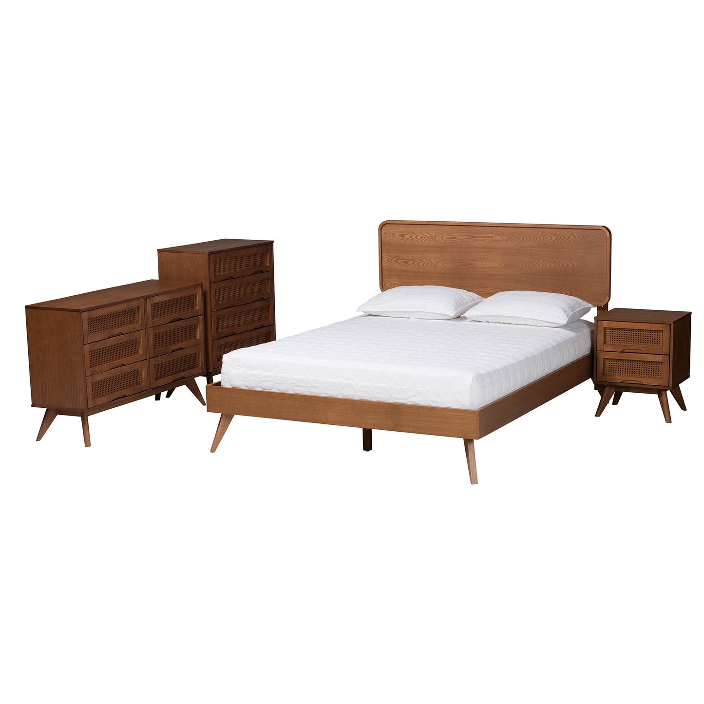 Baxton Studio Demeter Mid-Century Modern Walnut Brown Finished Wood King Size 4-Piece Bedroom Set | Bedroom Sets | Modishstore - 6