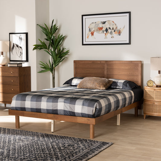 Baxton Studio Daina Mid-Century Modern Ash Walnut Finished Wood Queen Size Platform Bed | Beds | Modishstore