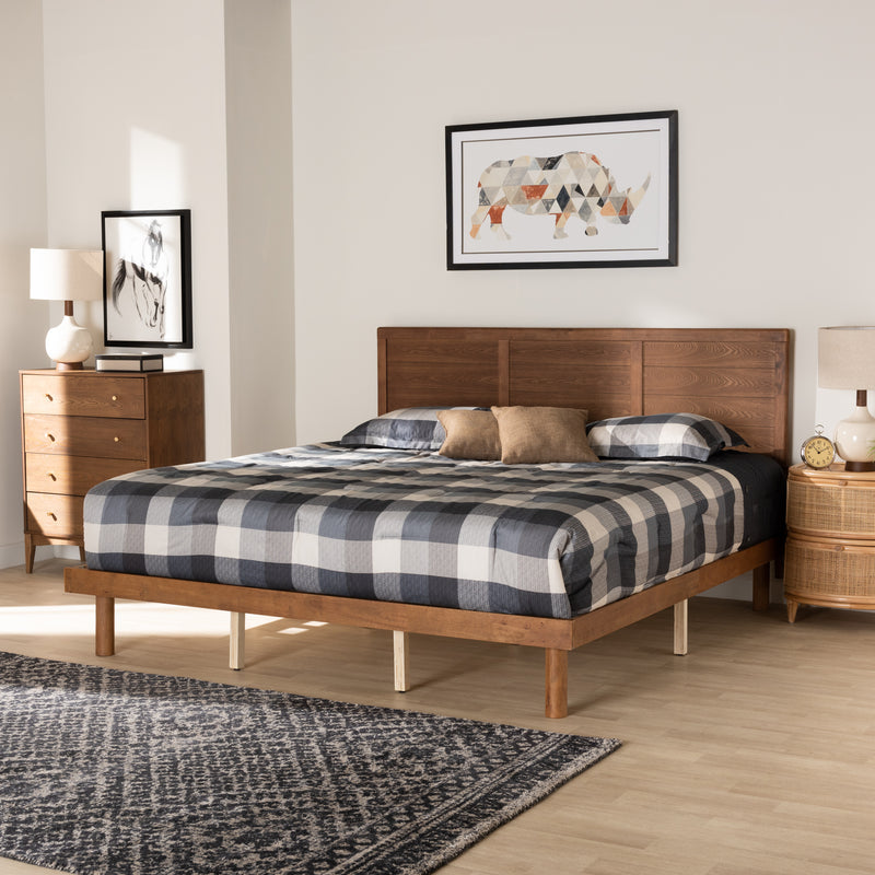 Baxton Studio Daina Mid-Century Modern Ash Walnut Finished Wood King Size Platform Bed | Beds | Modishstore