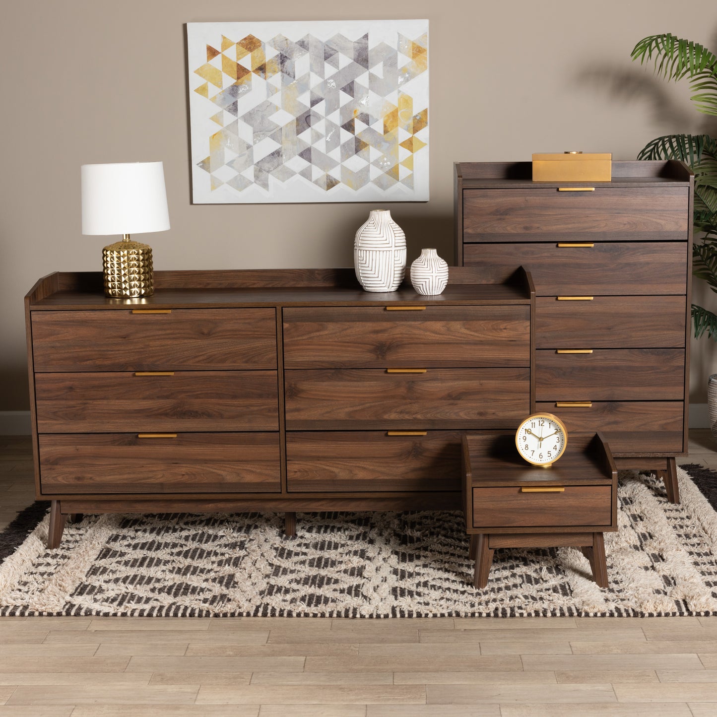 Baxton Studio Lena Mid-Century Modern Walnut Brown Finished Wood 3-Piece Storage Set | Beds | Modishstore