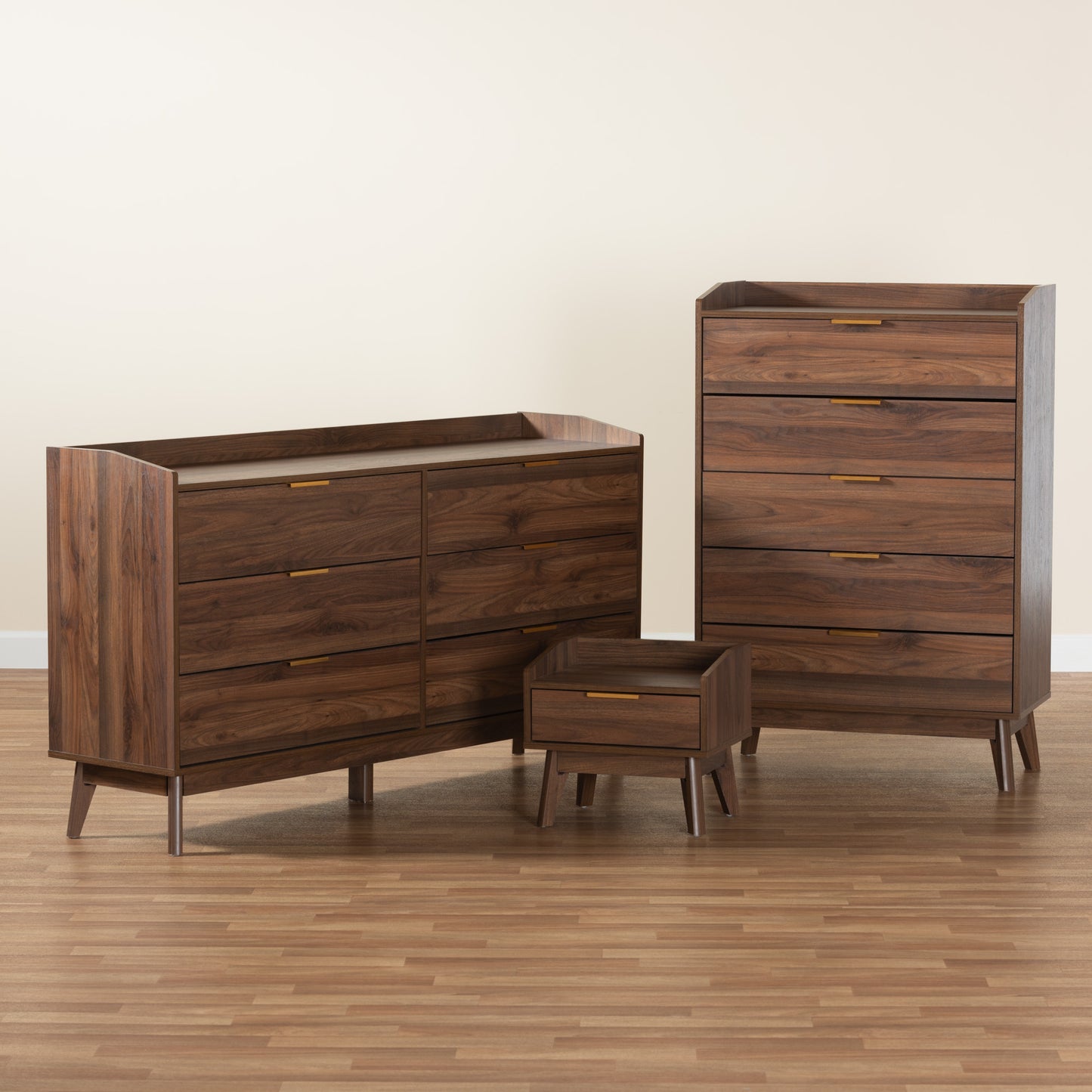 Baxton Studio Lena Mid-Century Modern Walnut Brown Finished Wood 3-Piece Storage Set | Beds | Modishstore - 9