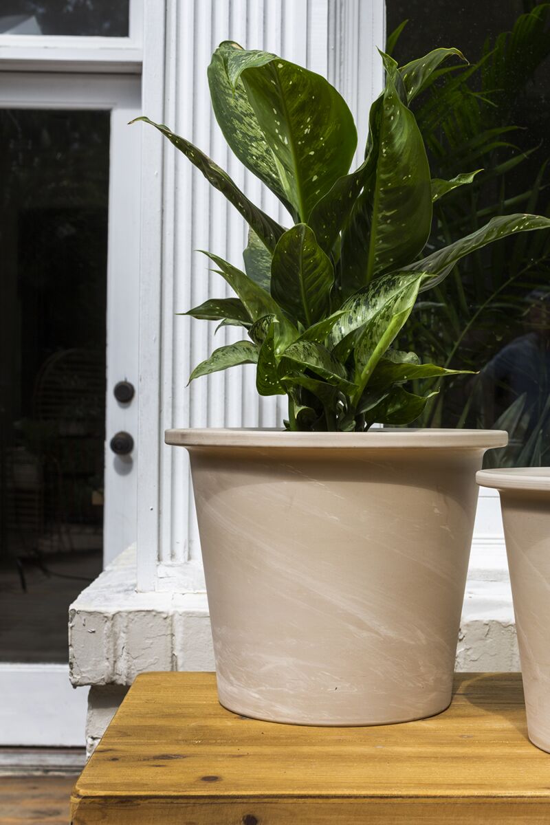 Granite Pot with Saucer 13"x 11.75" By Accent Decor | Planters, Troughs & Cachepots | Modishstore - 1