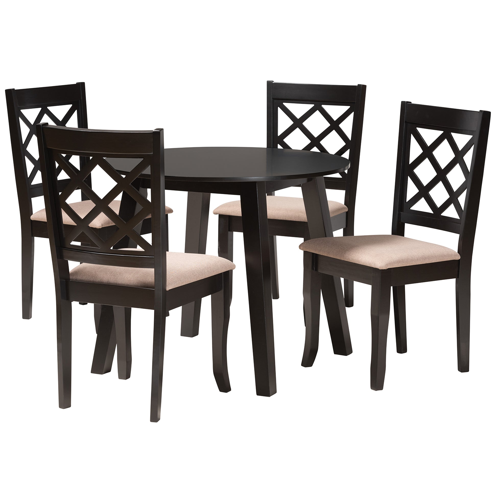 Baxton Studio Lexi Modern Beige Fabric and Dark Brown Finished Wood 5-Piece Dining Set | Dining Sets | Modishstore - 4