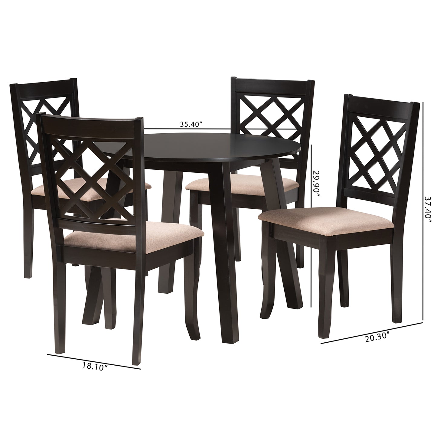 Baxton Studio Lexi Modern Beige Fabric and Dark Brown Finished Wood 5-Piece Dining Set | Dining Sets | Modishstore - 3