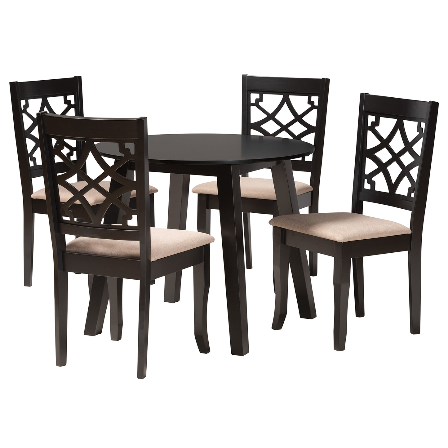 Baxton Studio Thea Modern Beige Fabric and Dark Brown Finished Wood 5-Piece Dining Set | Dining Sets | Modishstore - 4