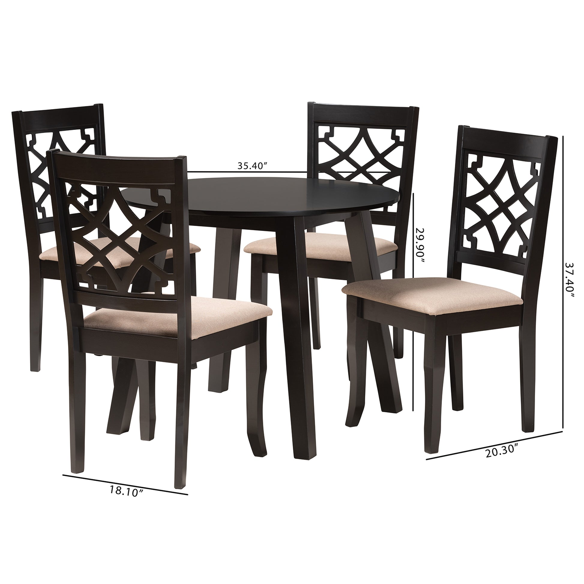 Baxton Studio Thea Modern Beige Fabric and Dark Brown Finished Wood 5-Piece Dining Set | Dining Sets | Modishstore - 3