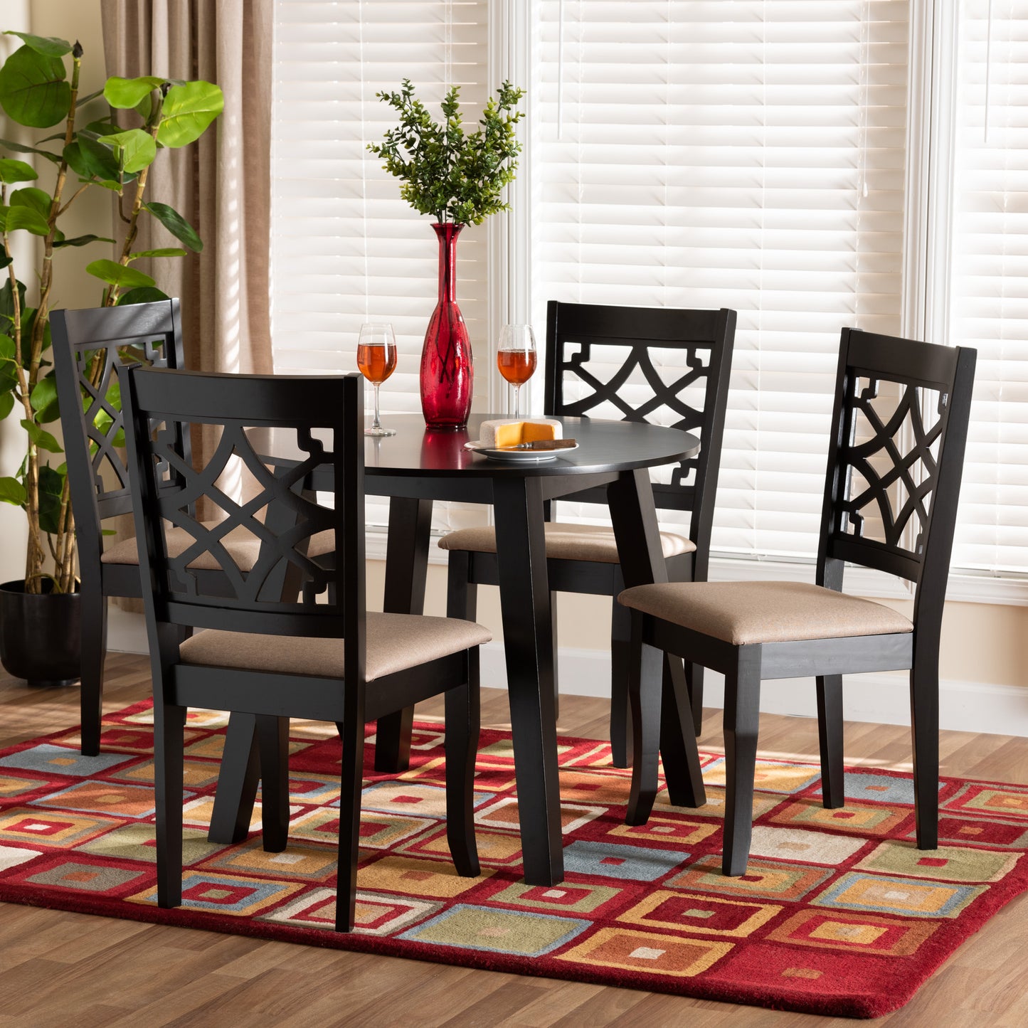 Baxton Studio Thea Modern Beige Fabric and Dark Brown Finished Wood 5-Piece Dining Set | Dining Sets | Modishstore