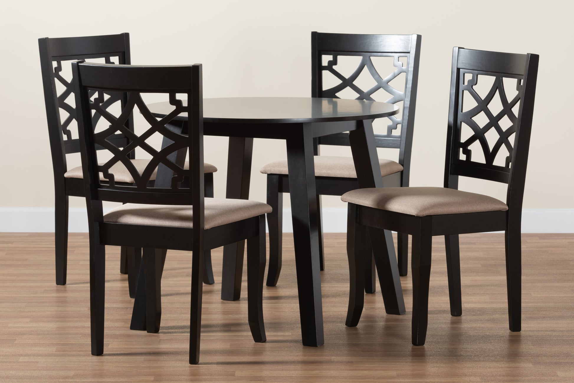 Baxton Studio Thea Modern Beige Fabric and Dark Brown Finished Wood 5-Piece Dining Set | Dining Sets | Modishstore - 2