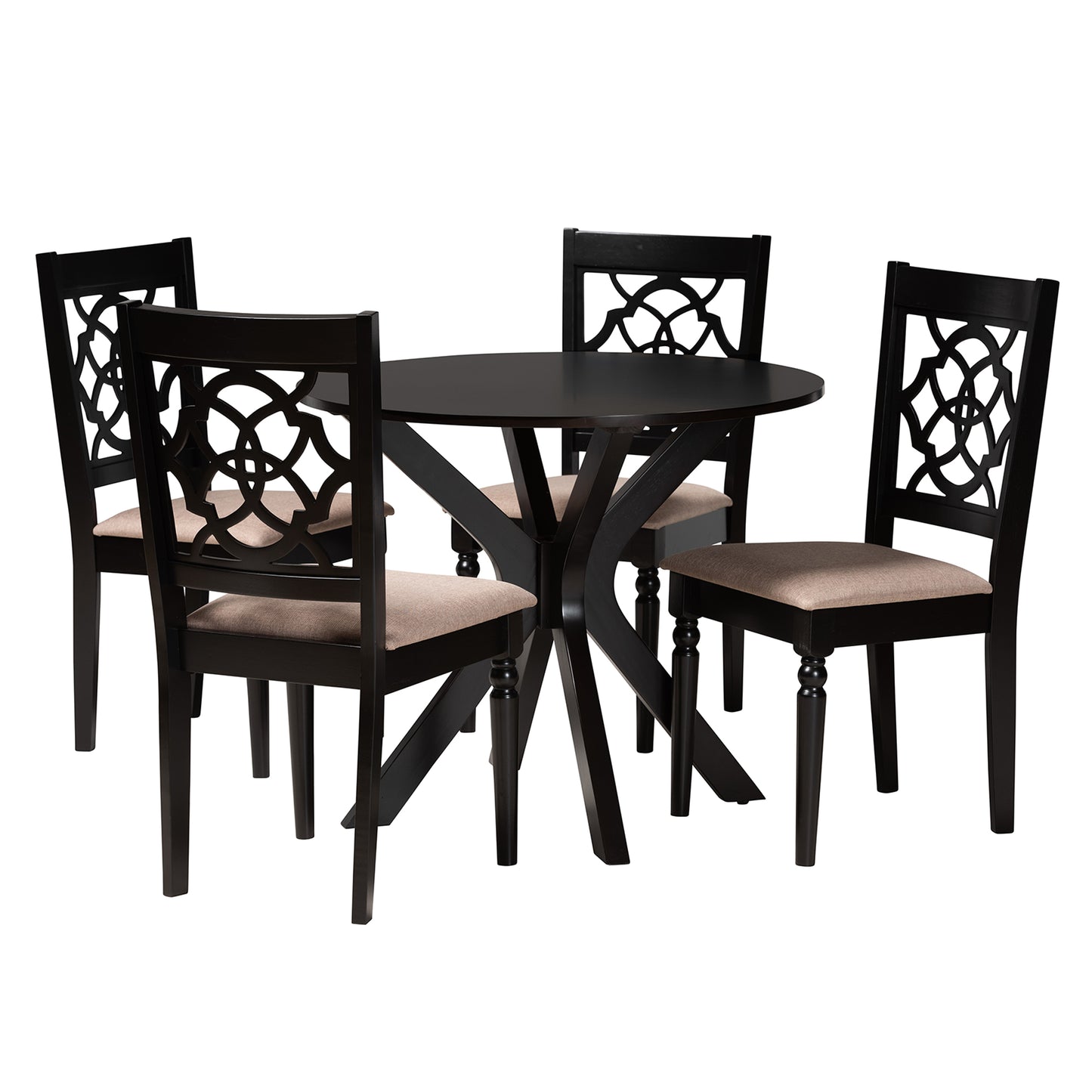 Baxton Studio Sadie Modern Beige Fabric and Espresso Brown Finished Wood 5-Piece Dining Set | Dining Sets | Modishstore - 2