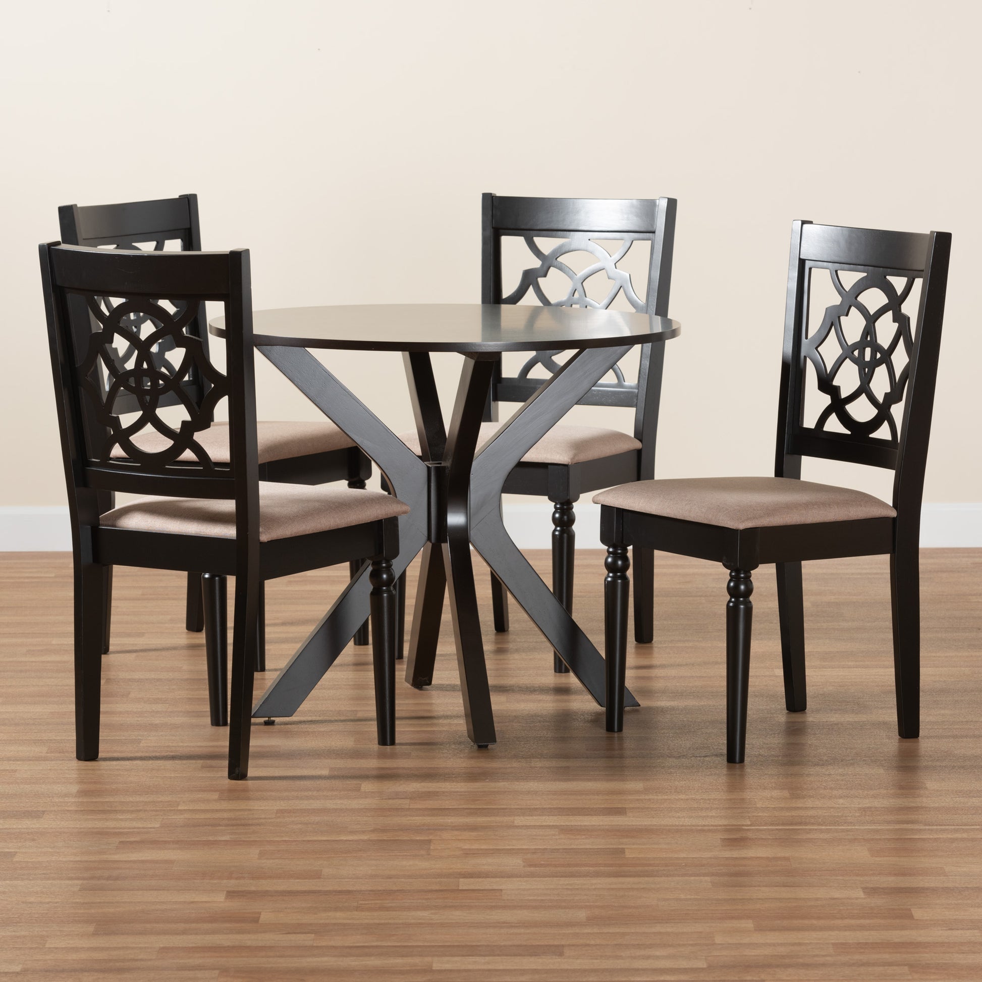 Baxton Studio Sadie Modern Beige Fabric and Espresso Brown Finished Wood 5-Piece Dining Set | Dining Sets | Modishstore - 9