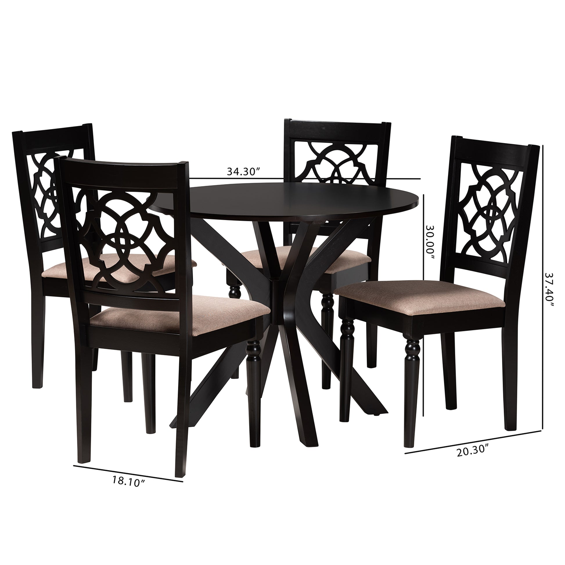 Baxton Studio Sadie Modern Beige Fabric and Espresso Brown Finished Wood 5-Piece Dining Set | Dining Sets | Modishstore - 10