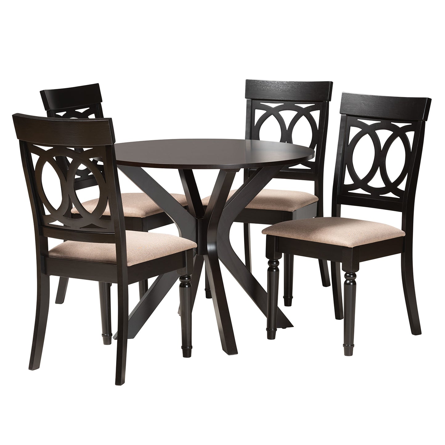 Baxton Studio Jessie Modern Sand Fabric and Dark Brown Finished Wood 5-Piece Dining Set | Dining Sets | Modishstore - 2