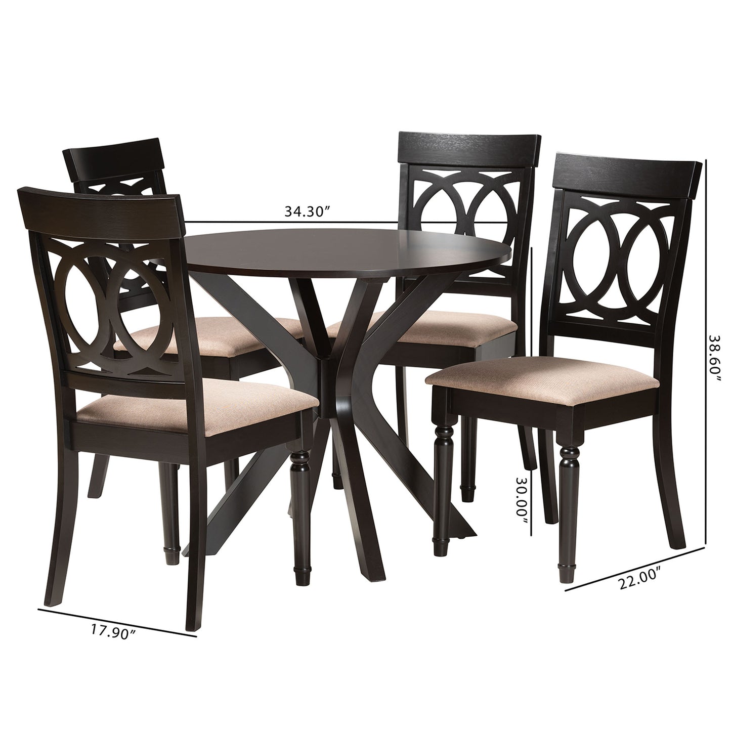 Baxton Studio Jessie Modern Sand Fabric and Dark Brown Finished Wood 5-Piece Dining Set | Dining Sets | Modishstore - 10