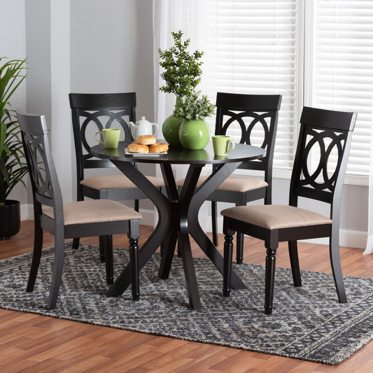 Baxton Studio Jessie Modern Sand Fabric and Dark Brown Finished Wood 5-Piece Dining Set | Dining Sets | Modishstore