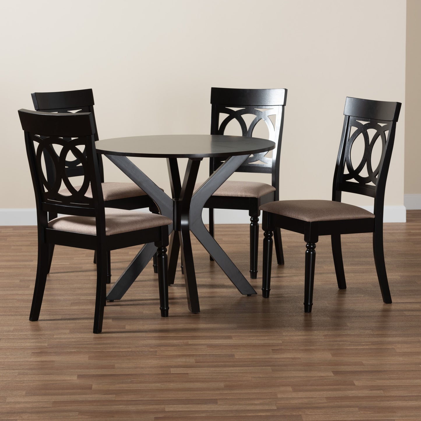 Baxton Studio Jessie Modern Sand Fabric and Dark Brown Finished Wood 5-Piece Dining Set | Dining Sets | Modishstore - 9