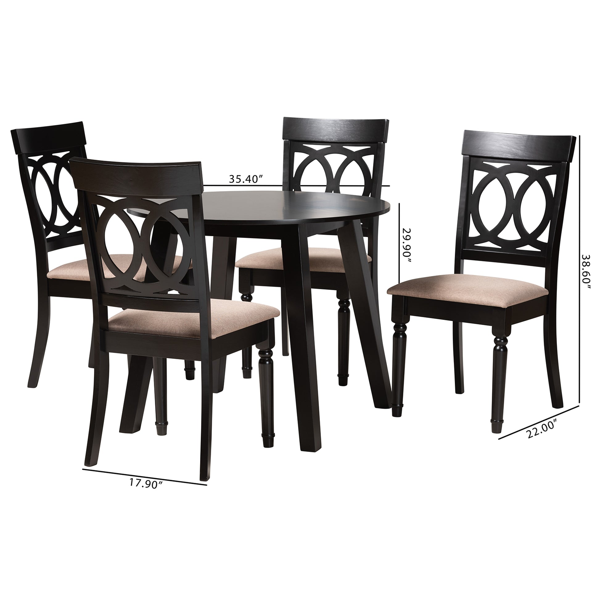 Baxton Studio Charlottle Modern Beige Fabric and Dark Brown Finished Wood 5-Piece Dining Set | Dining Sets | Modishstore - 3