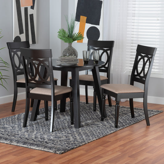 Baxton Studio Charlottle Modern Beige Fabric and Dark Brown Finished Wood 5-Piece Dining Set | Dining Sets | Modishstore