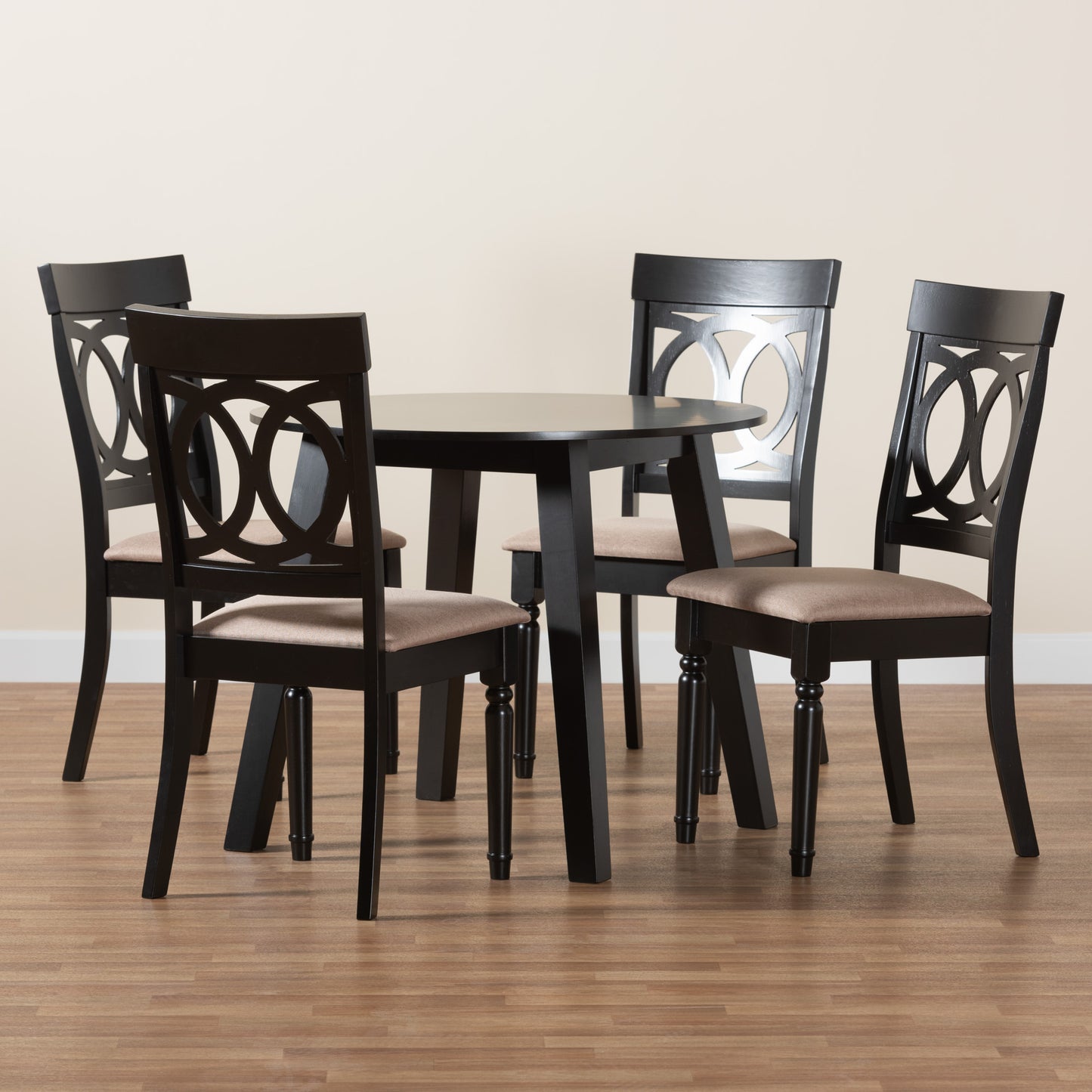 Baxton Studio Charlottle Modern Beige Fabric and Dark Brown Finished Wood 5-Piece Dining Set | Dining Sets | Modishstore - 2