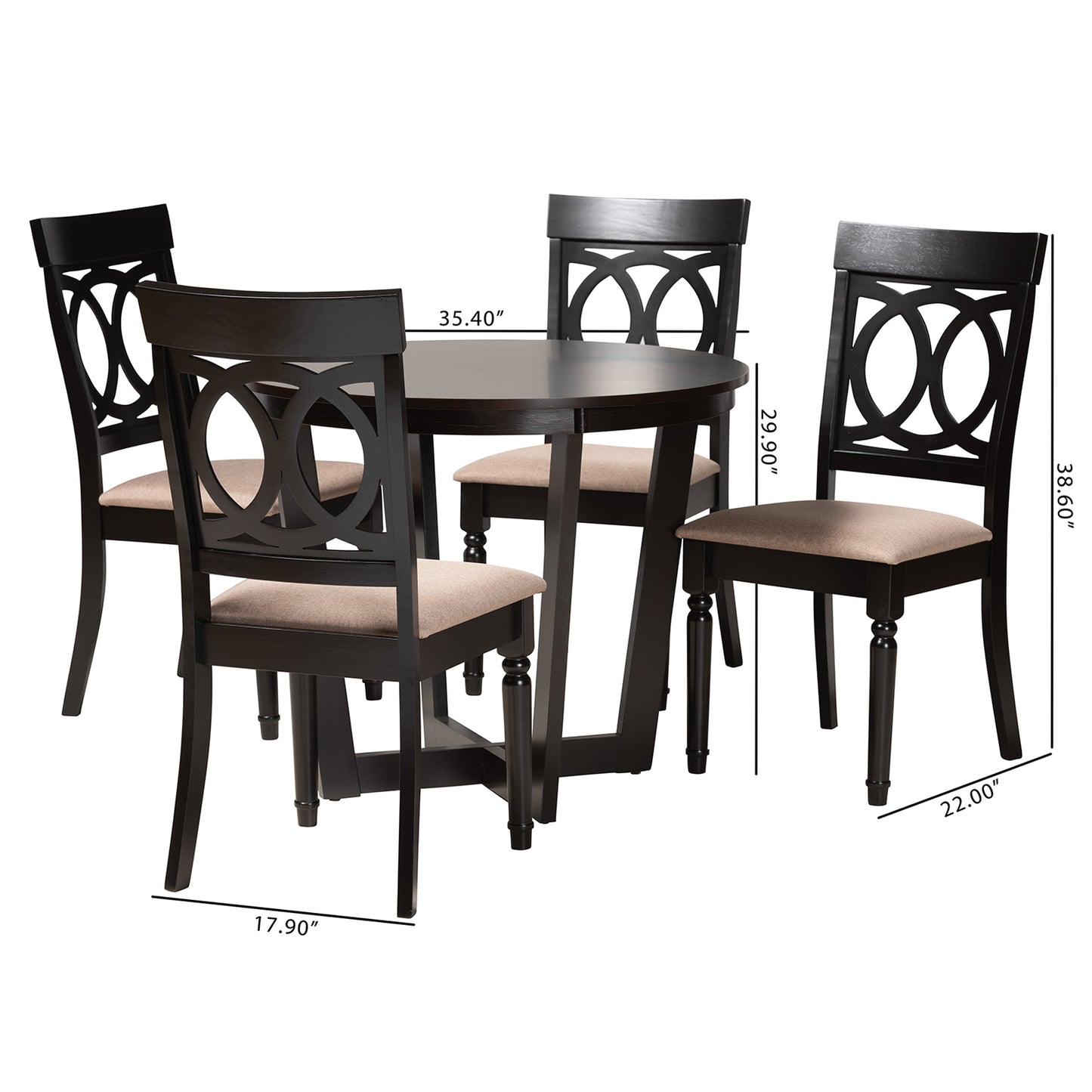 Baxton Studio Estelle Modern Beige Fabric and Dark Brown Finished Wood 5-Piece Dining Set | Dining Sets | Modishstore - 3