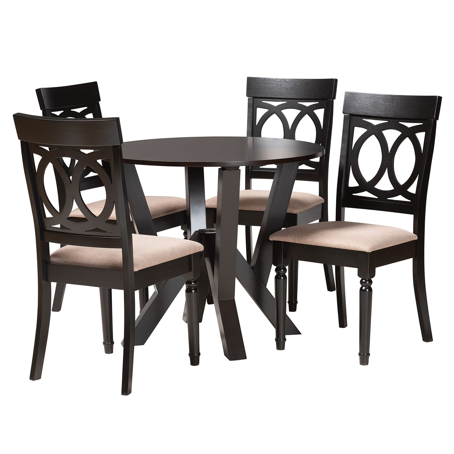 Baxton Studio Angie Modern Sand Fabric and Dark Brown Finished Wood 5-Piece Dining Set | Dining Sets | Modishstore - 2