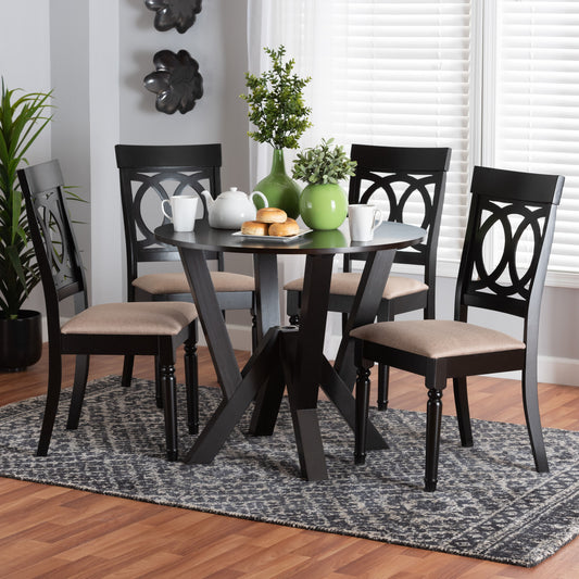 Baxton Studio Angie Modern Sand Fabric and Dark Brown Finished Wood 5-Piece Dining Set | Dining Sets | Modishstore