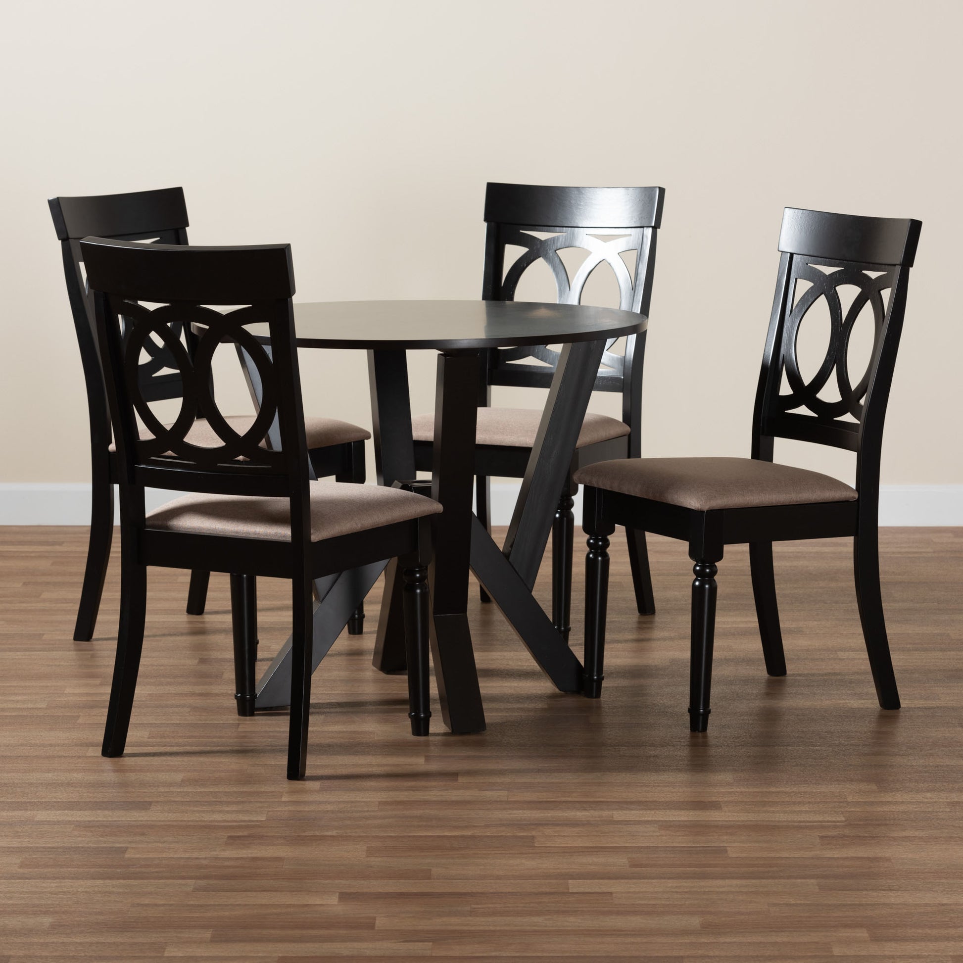 Baxton Studio Angie Modern Sand Fabric and Dark Brown Finished Wood 5-Piece Dining Set | Dining Sets | Modishstore - 9