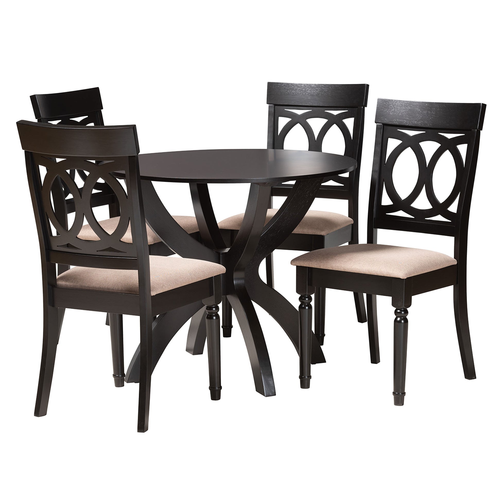 Baxton Studio Velia Modern Sand Fabric and Dark Brown Finished Wood 5-Piece Dining Set | Dining Sets | Modishstore - 4