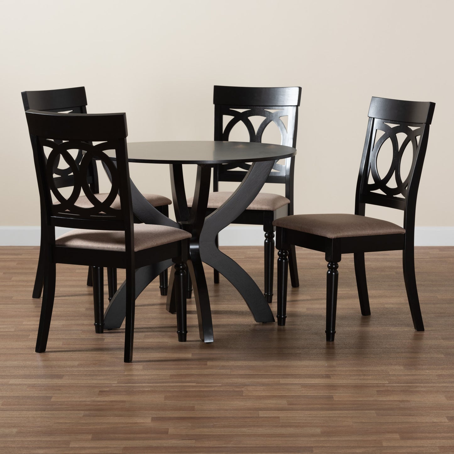 Baxton Studio Velia Modern Sand Fabric and Dark Brown Finished Wood 5-Piece Dining Set | Dining Sets | Modishstore - 2