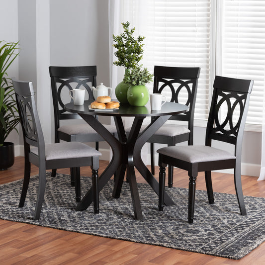 Baxton Studio Jessie Modern Grey Fabric and Dark Brown Finished Wood 5-Piece Dining Set | Dining Sets | Modishstore