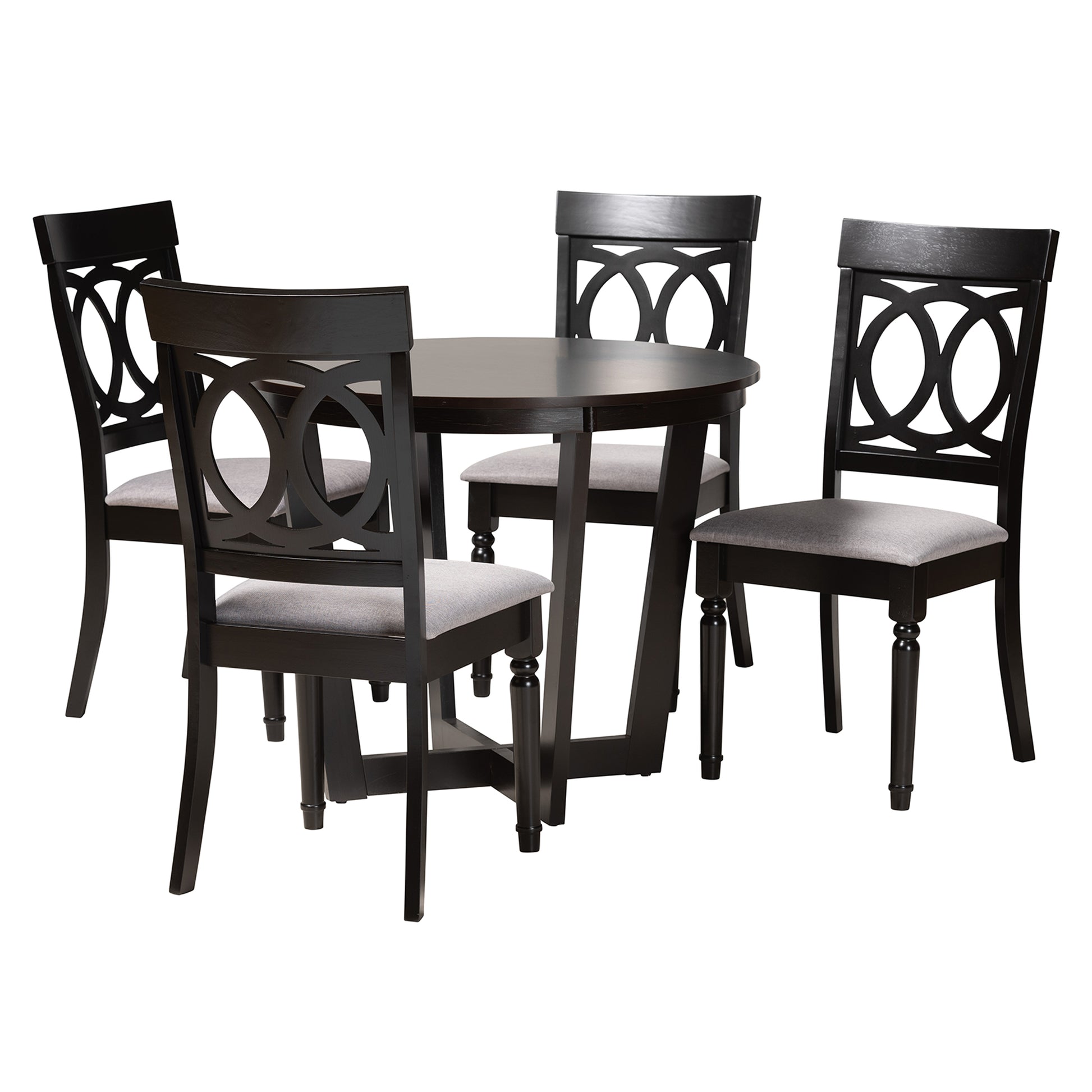 Baxton Studio Estelle Modern Grey Fabric and Dark Brown Finished Wood 5-Piece Dining Set | Dining Sets | Modishstore - 4