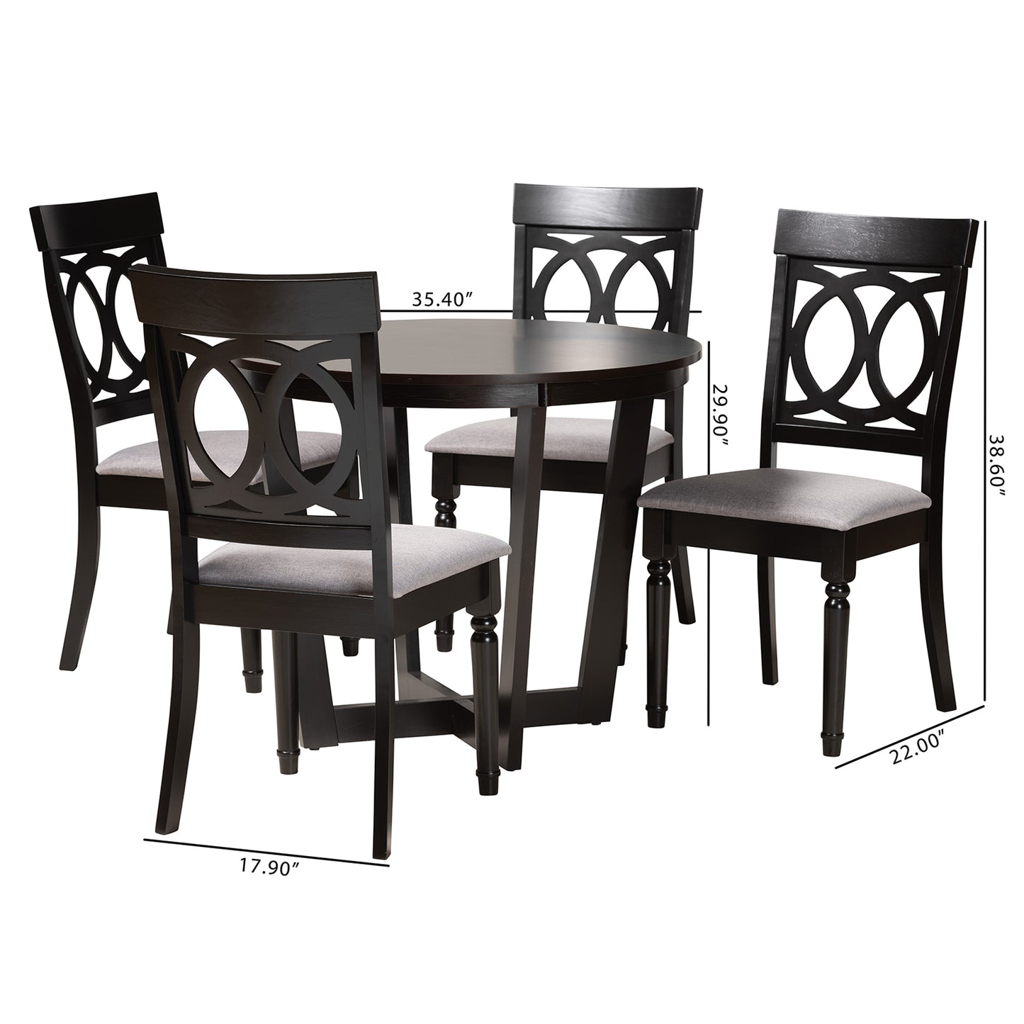 Baxton Studio Estelle Modern Grey Fabric and Dark Brown Finished Wood 5-Piece Dining Set | Dining Sets | Modishstore - 3