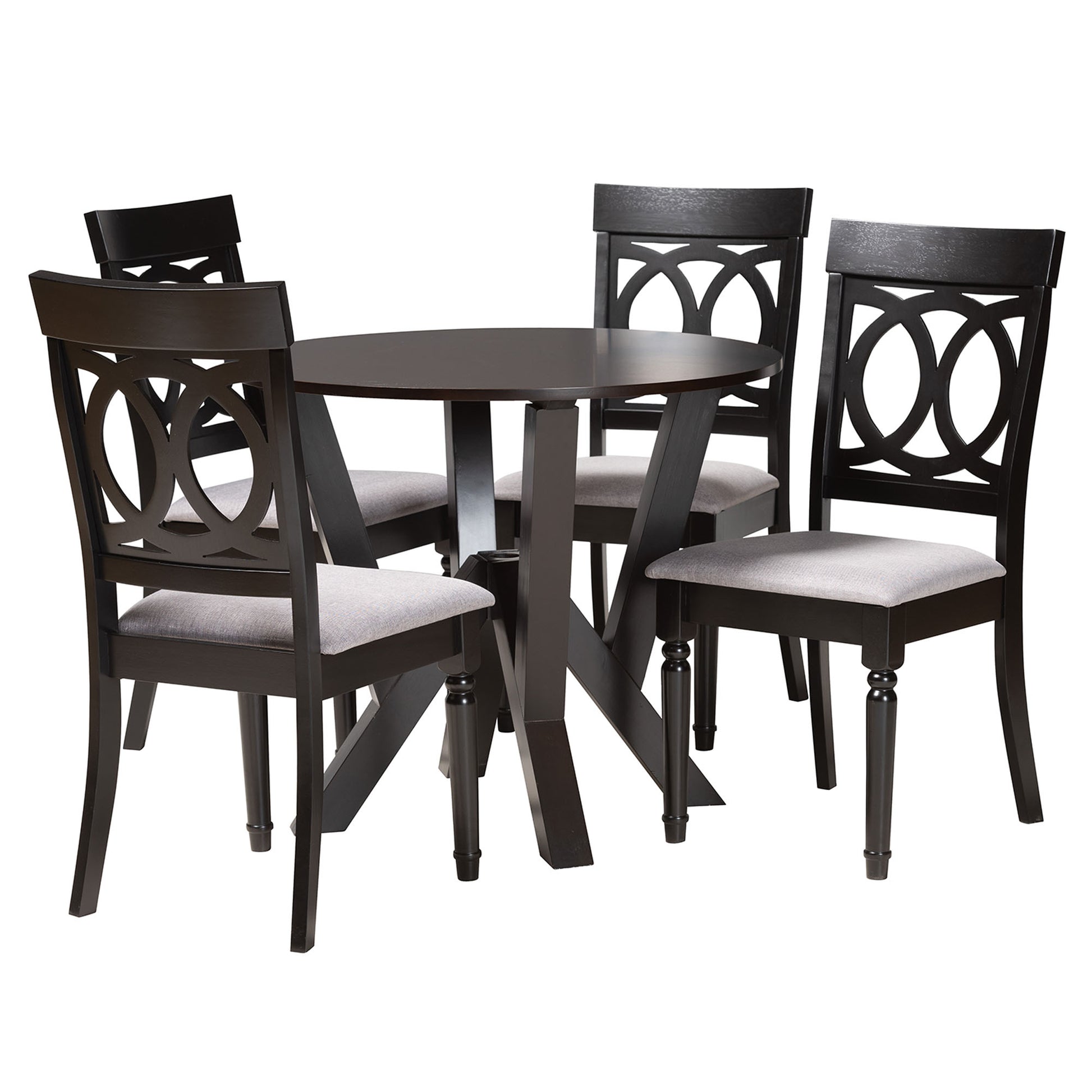 Baxton Studio Angie Modern Grey Fabric and Dark Brown Finished Wood 5-Piece Dining Set | Dining Sets | Modishstore - 4