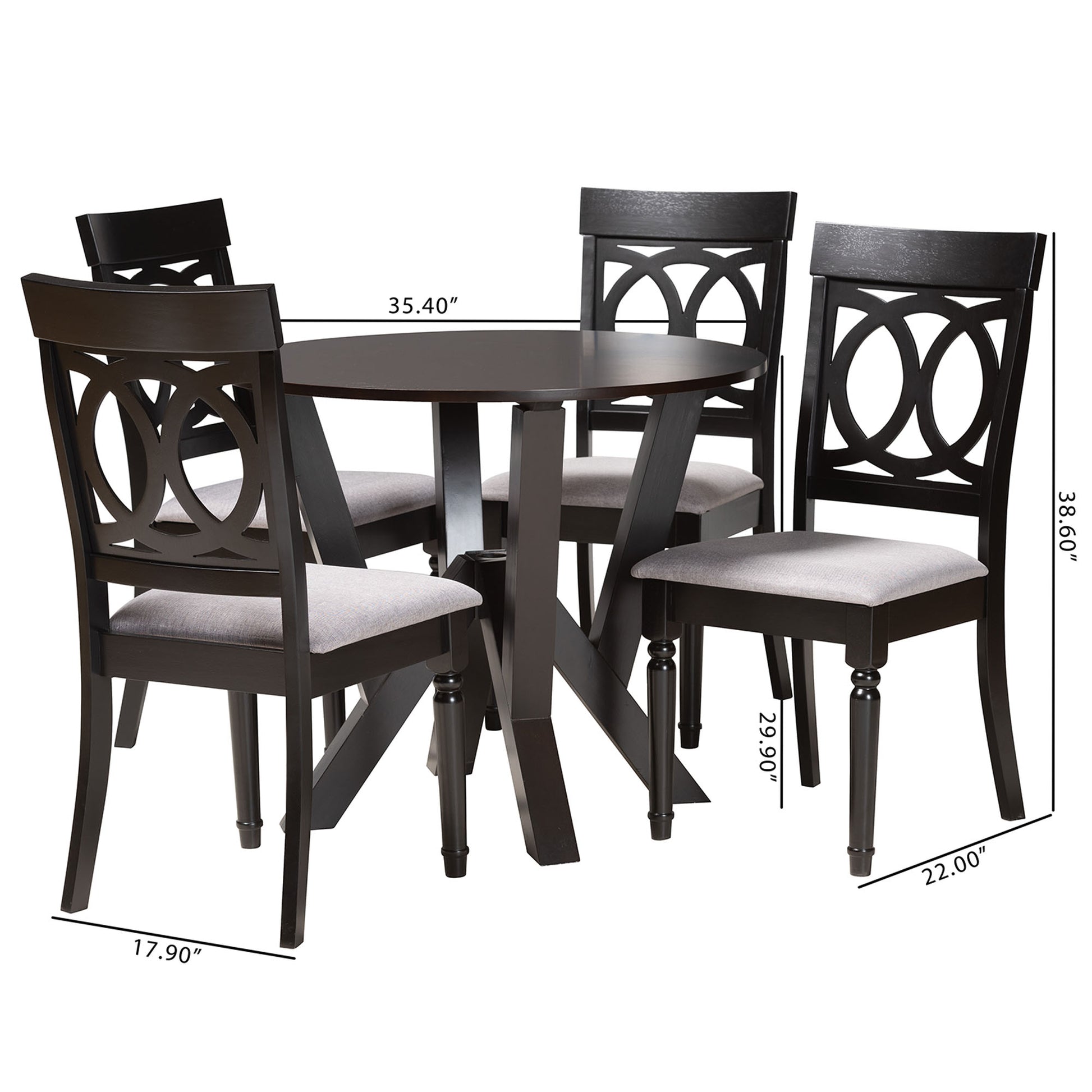 Baxton Studio Angie Modern Grey Fabric and Dark Brown Finished Wood 5-Piece Dining Set | Dining Sets | Modishstore - 3