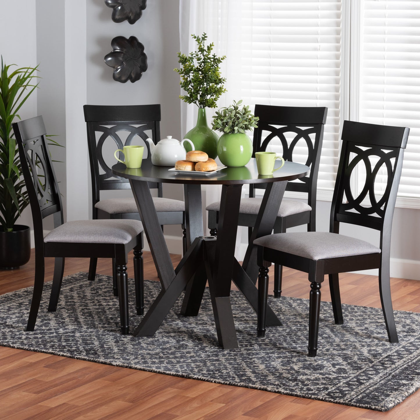 Baxton Studio Angie Modern Grey Fabric and Dark Brown Finished Wood 5-Piece Dining Set | Dining Sets | Modishstore