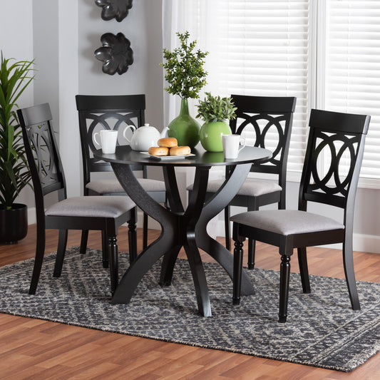 Baxton Studio Velia Modern Grey Fabric and Dark Brown Finished Wood 5-Piece Dining Set | Dining Sets | Modishstore