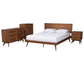 Baxton Studio Melora Mid-Century Modern Walnut Brown Finished Wood and Rattan Full Size 4-Piece Bedroom Set | Beds | Modishstore - 2