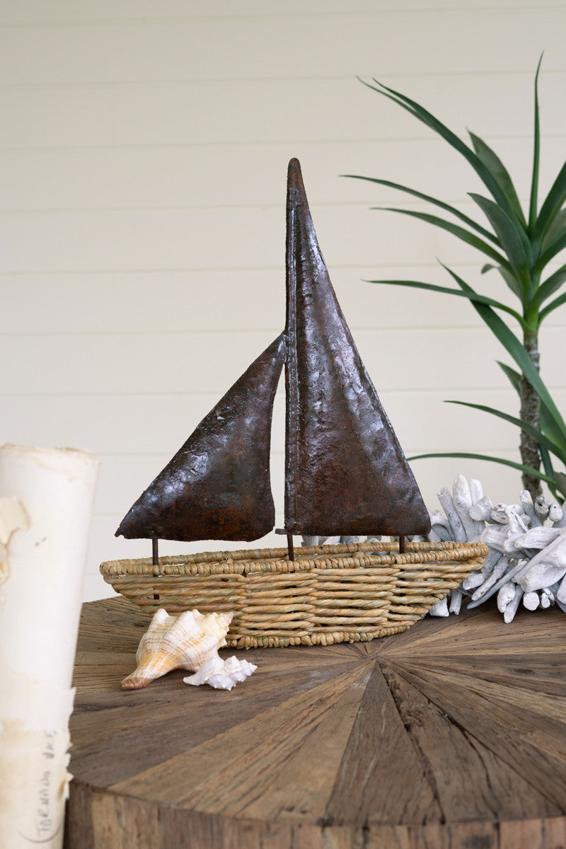 Seagrass Boat With Hand Hammered Metal Sails By Kalalou | Home Accents | Modishstore - 2